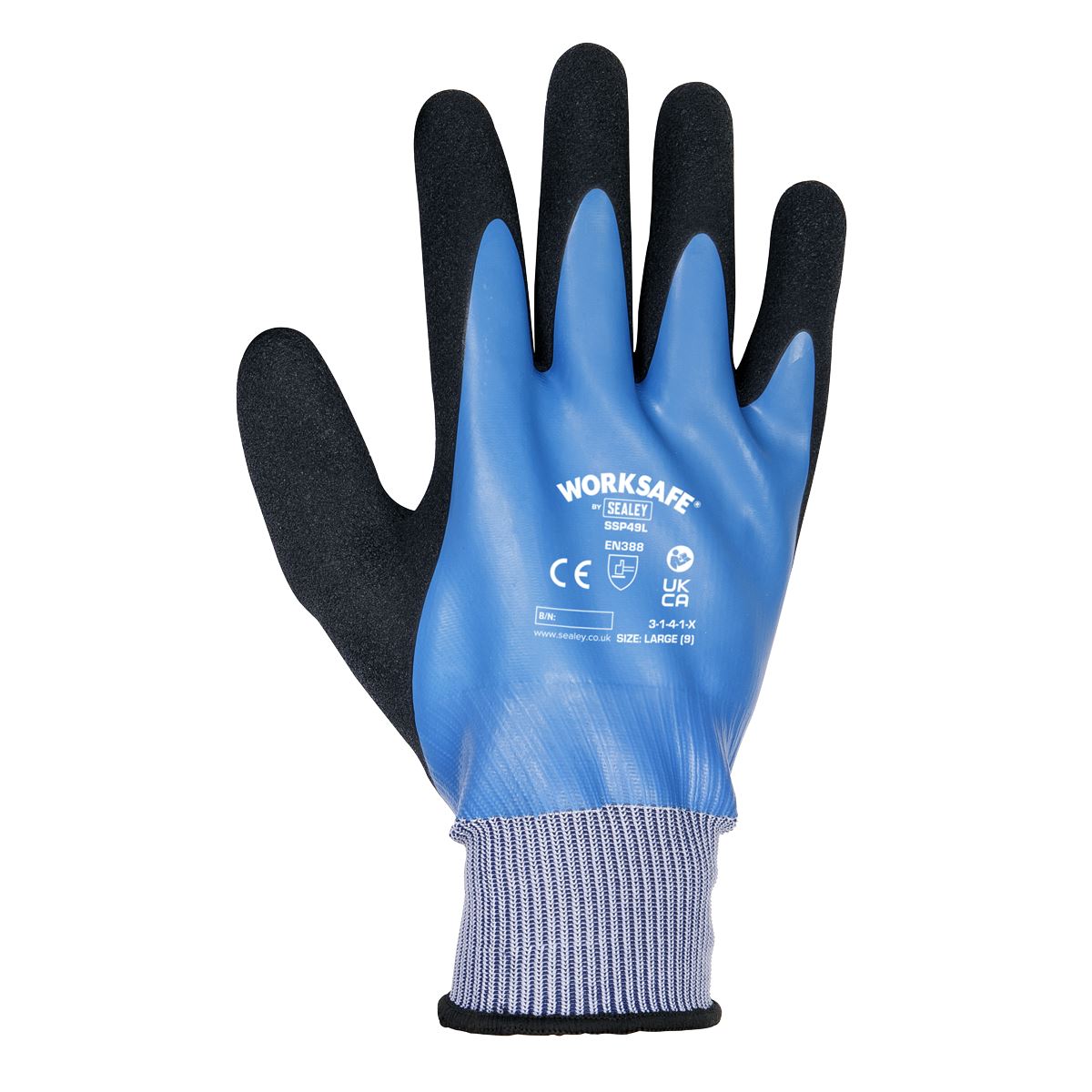 Worksafe by Sealey Waterproof Latex Gloves - (Large) - Pack of 6 Pairs 