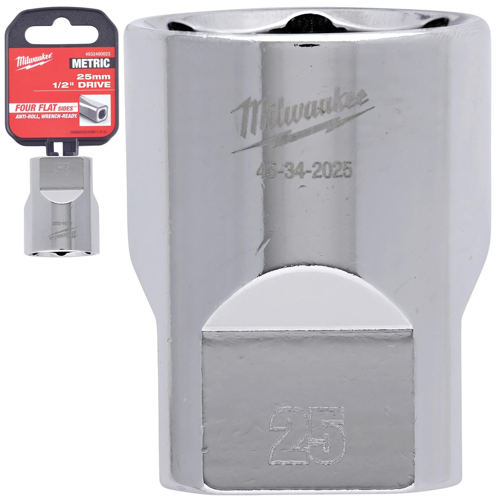 Milwaukee Chrome Socket 1/2" Drive Four Flat Sides Metric Standard 8-36mm Individual - Choose Size