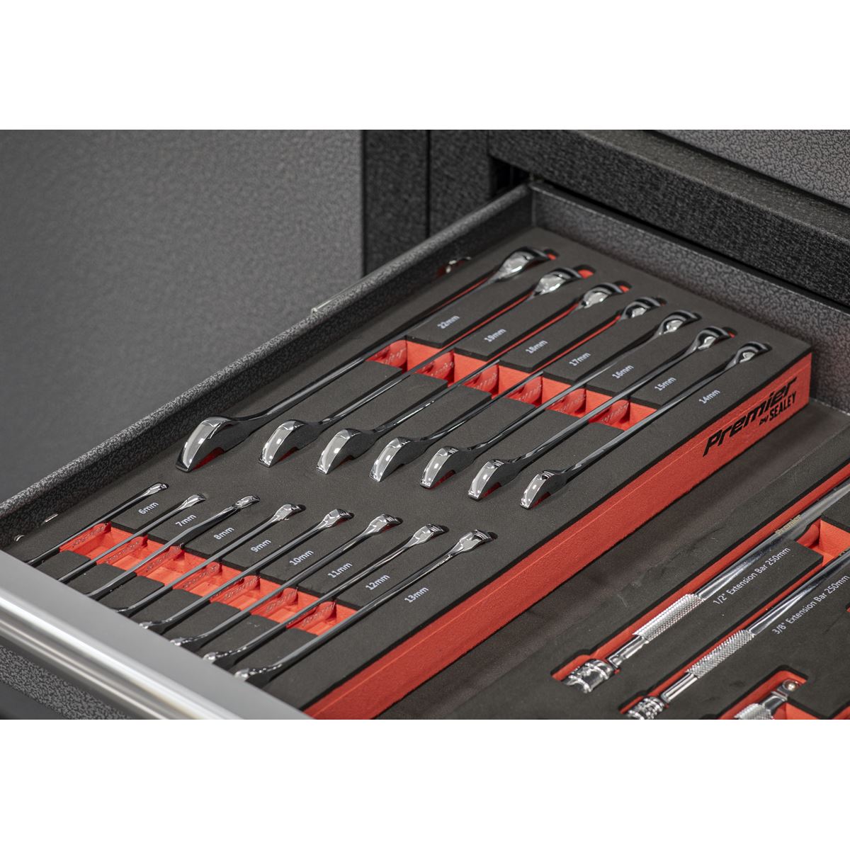 Sealey Premier Combination Spanner Set with Tool Tray 15pc  White Rose Tools