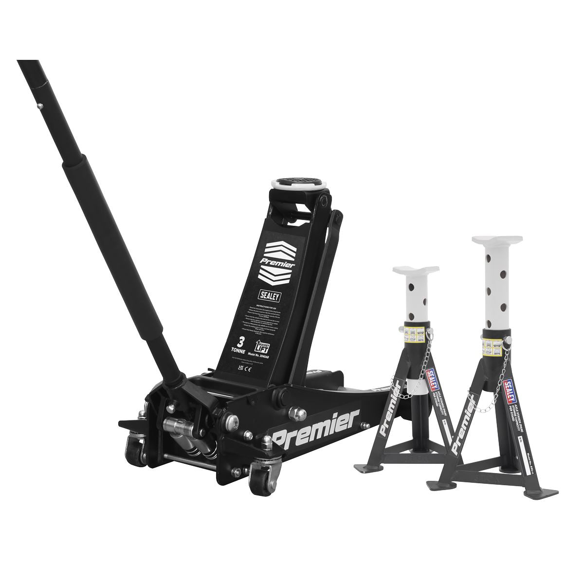 Sealey Premier Premier Trolley Jack 3 Tonne & Axle Stands (Pair) 3 Tonne per Stand Combo