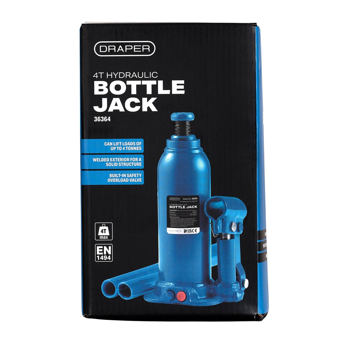 Draper Hydraulic Bottle Jack 4 Tonne 36364  White Rose Tools