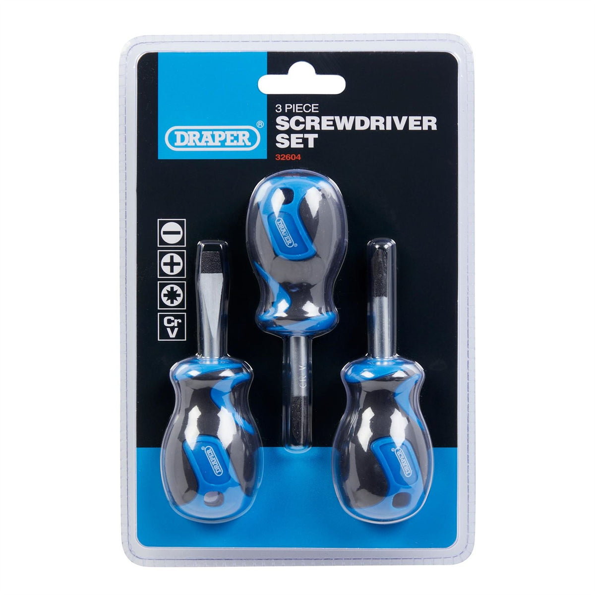 Draper Stubby Soft Grip Screwdriver Set (3 Piece) 32604  White Rose Tools