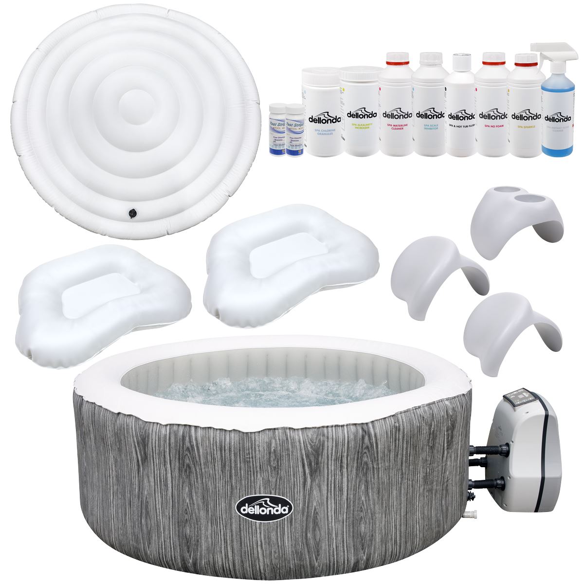 Dellonda 2-4 Person Inflatable Hot Tub Spa with Smart Pump and Master Accessory Kit - Wood Effect