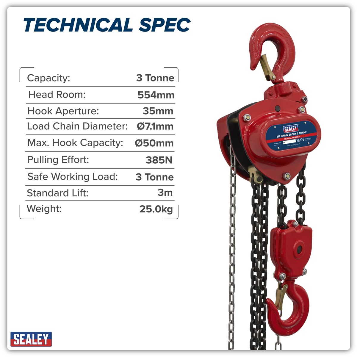 Sealey 3m Chain Block 3 Tonne