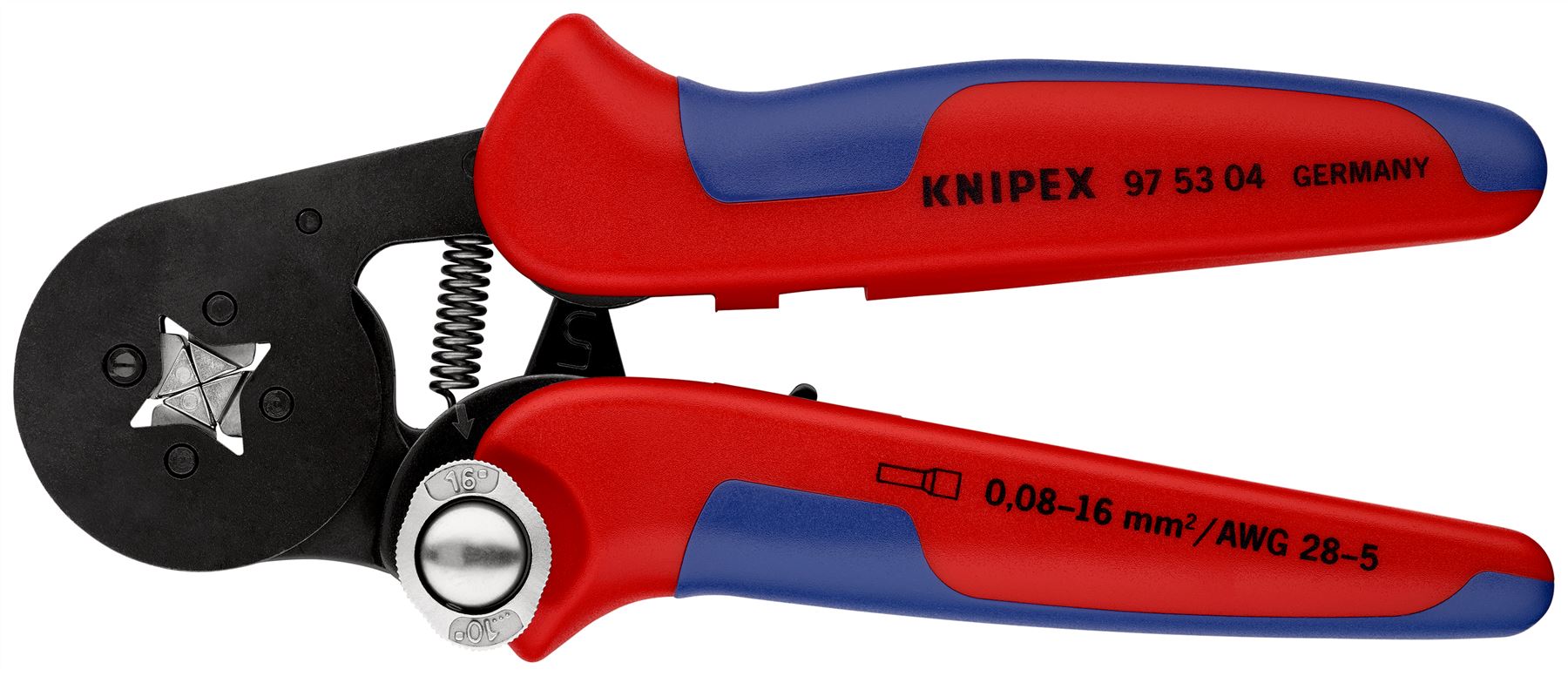KNIPEX Self Adjusting Crimping Pliers for Wire Ferrules with Lateral Access 0.08-16mm² 180mm Multi Component Grips 97 53 04 SB