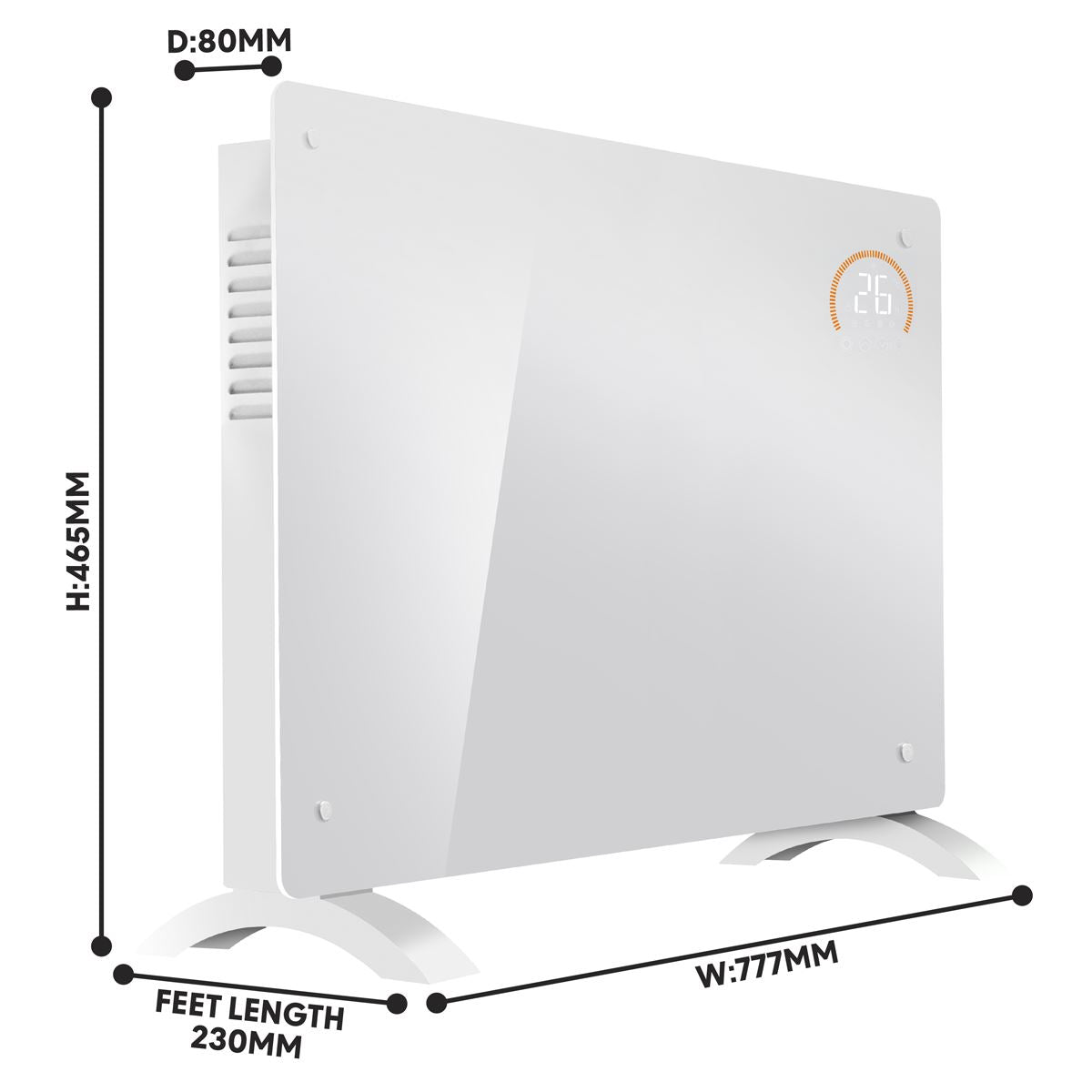 Baridi Electric Glass Panel Heater, 2000W, Thermostat Controlled 24Hr 7 Day Timer, Wi-Fi Enabled, Remote Control, White
