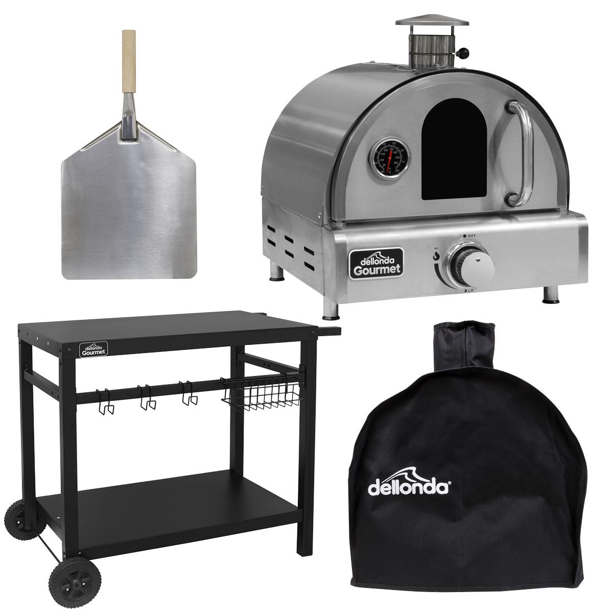 Dellonda Outdoor Tabletop Gas Pizza Oven with Pizza Peel & Trolley