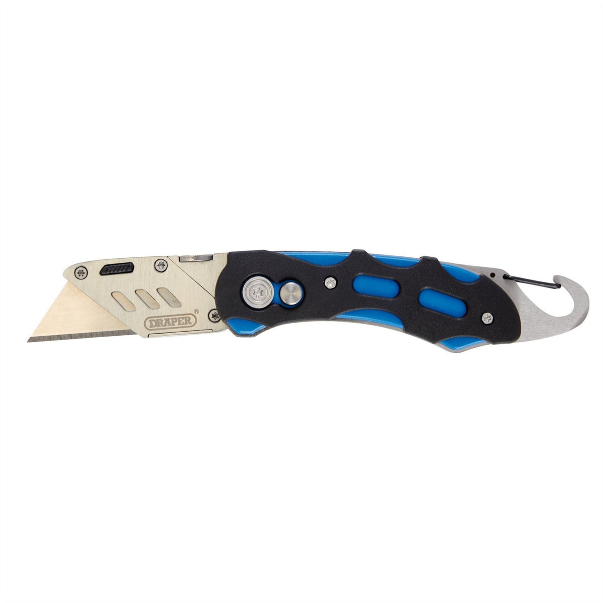 Draper Folding Trimming Knife with Belt Clip Blue 24383  White Rose Tools