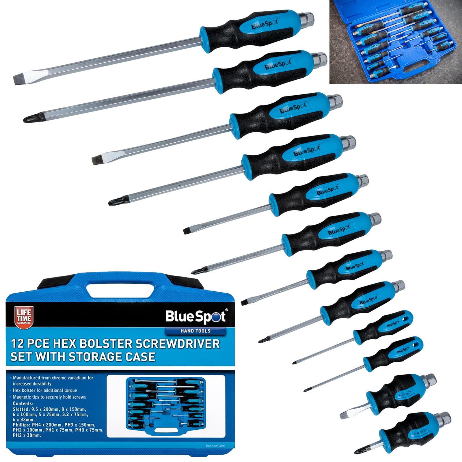 BlueSpot Hex Bolster Screwdriver Set with Storage Case 12 Pieces 