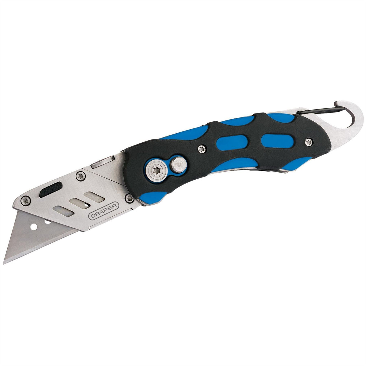 Draper Folding Trimming Knife with Belt Clip Blue 24383  White Rose Tools