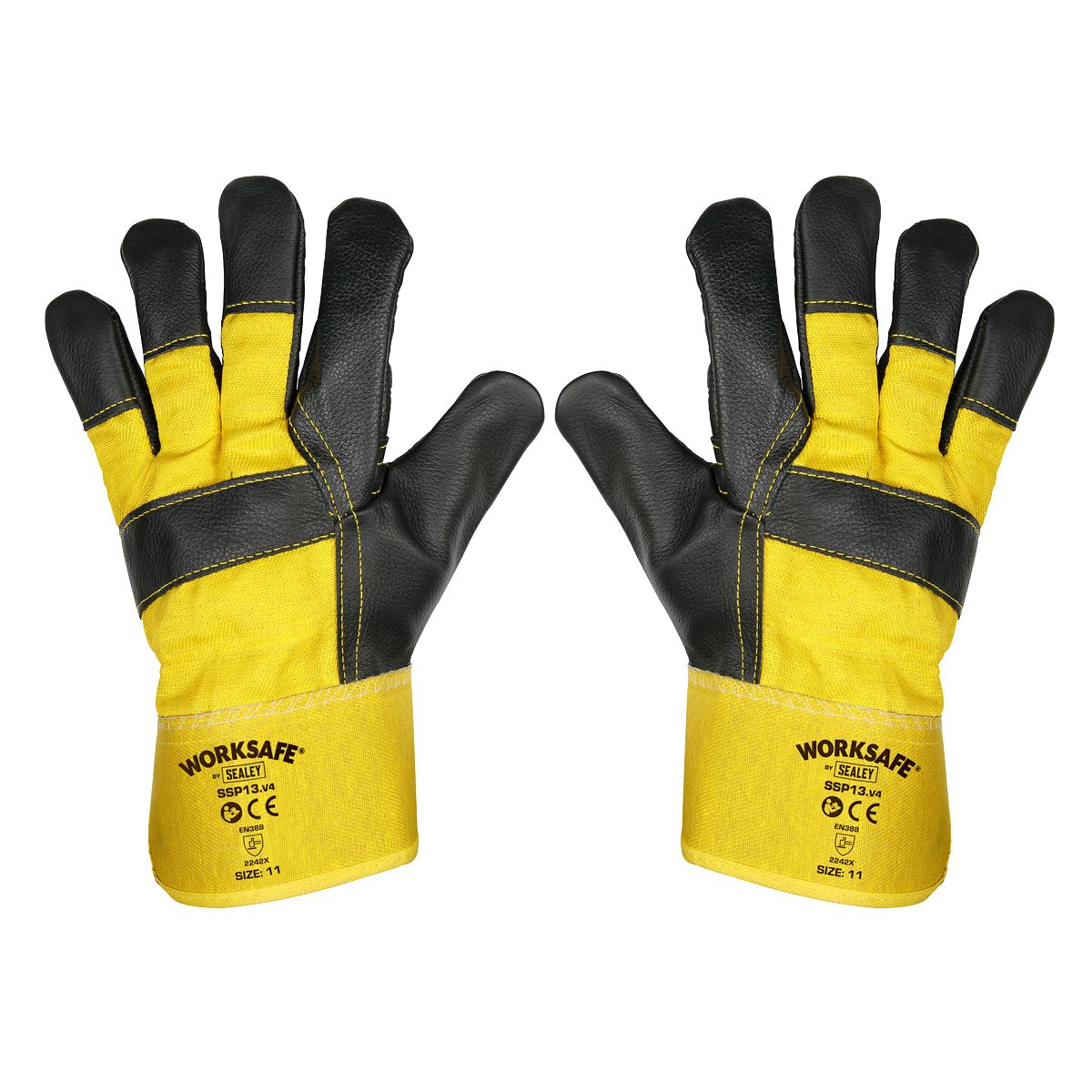 Worksafe by Sealey Rigger's Gloves Hide Palm - Pack of 6 Pairs