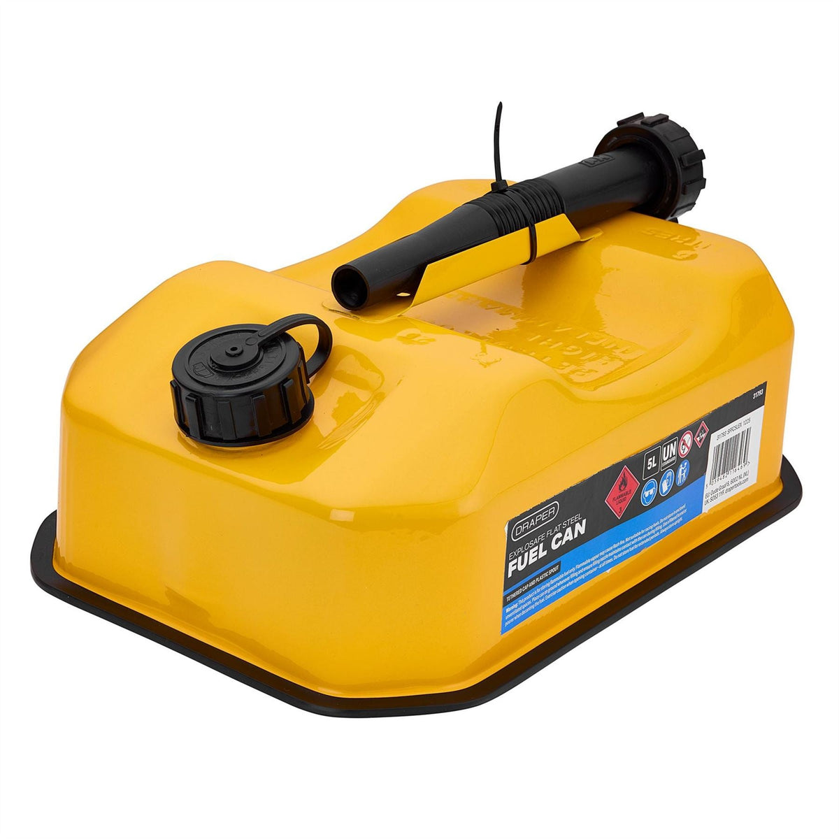 Draper Explosafe Flat Steel Fuel Can 5L Yellow 31793  White Rose Tools