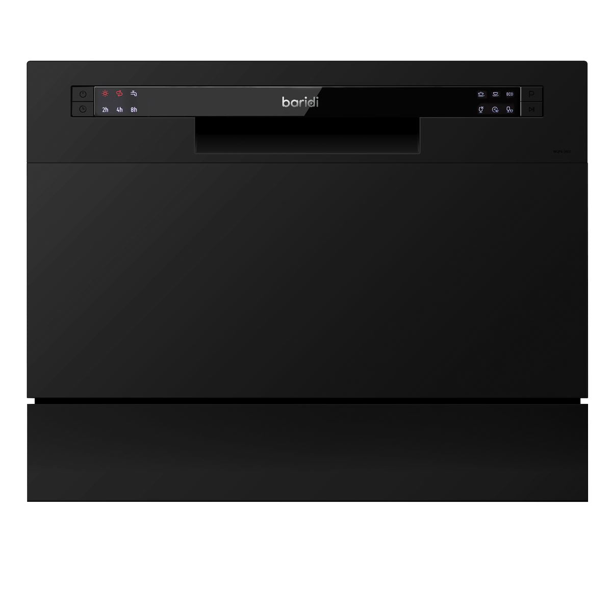 Baridi Compact Tabletop Dishwasher 6 Place Settings, 6 Programmes, Low Noise, 6.5L Cycle, Start Delay - Black