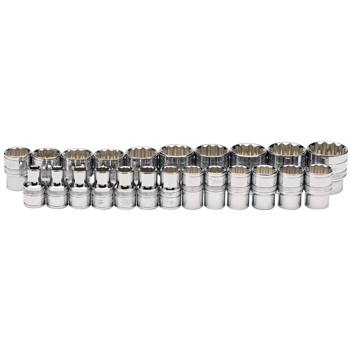 Draper Expert Loose Metric Socket Set 1/2" Sq. Dr. Polished Chrome (23 Piece) 34561  White Rose Tools