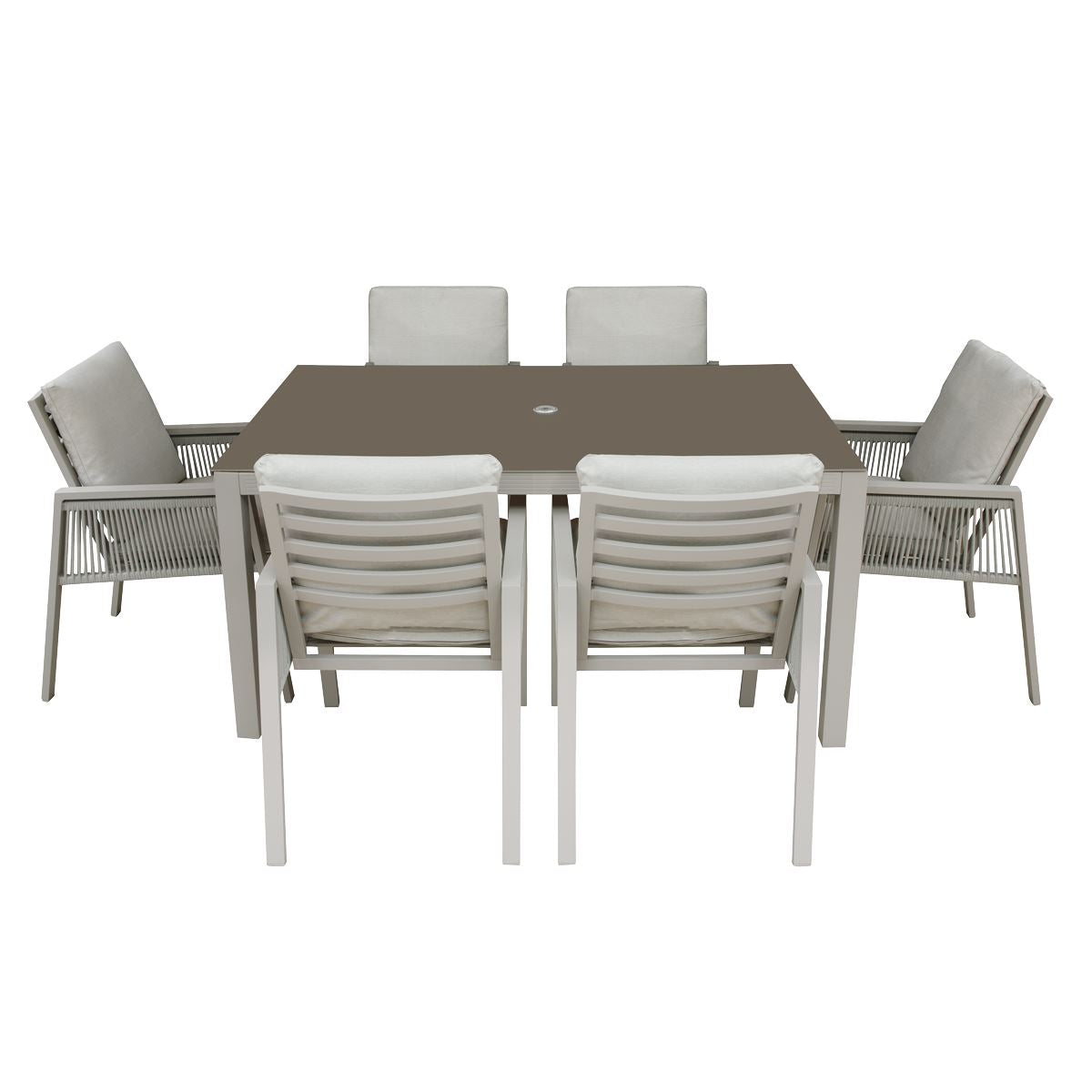 Dellonda Fusion 7 Piece Outdoor Dining Set with Weatherproof Aluminium Frame, Light Grey