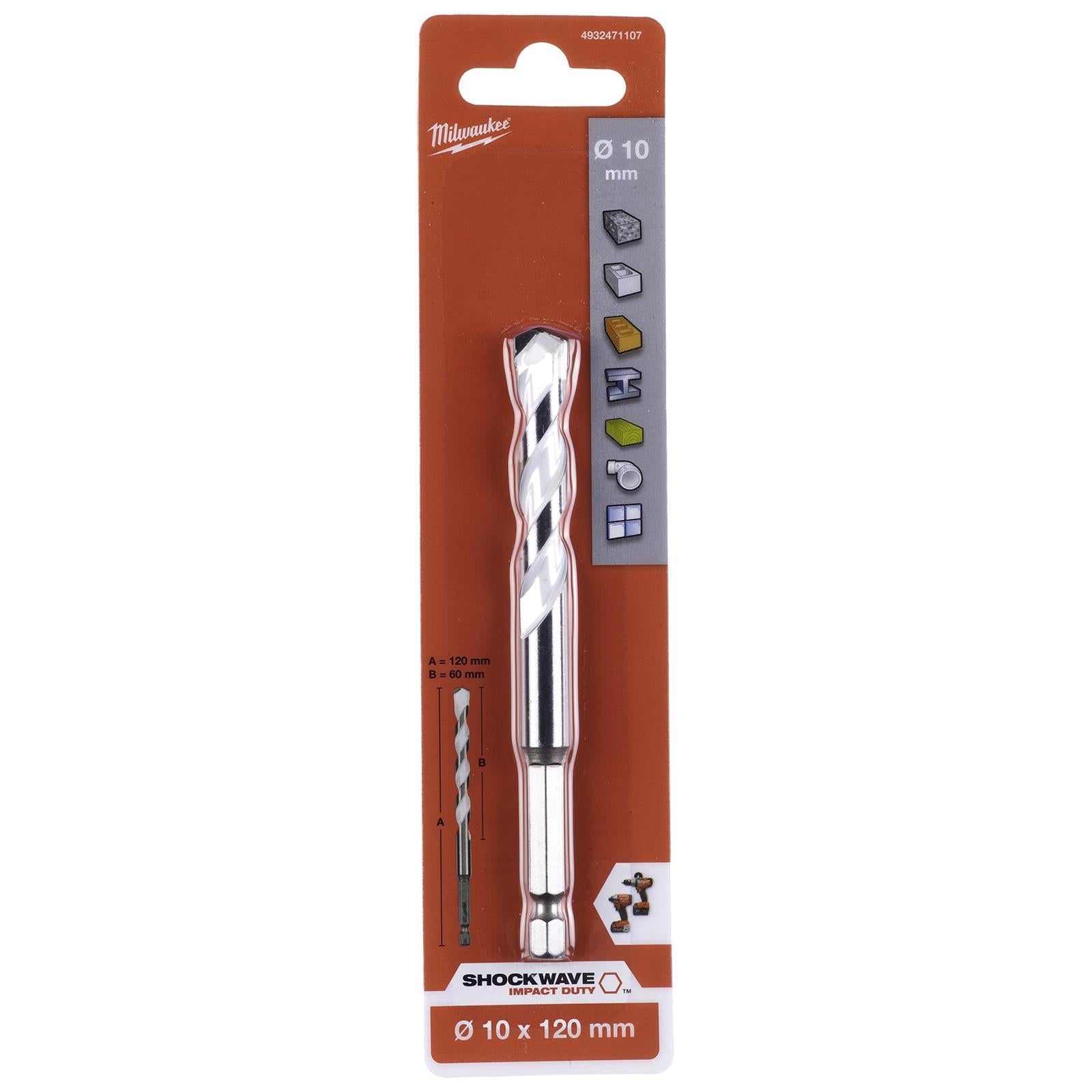 Milwaukee Multi Material Drill Bits Impact Rated TCT for Wood Metal Masonry 