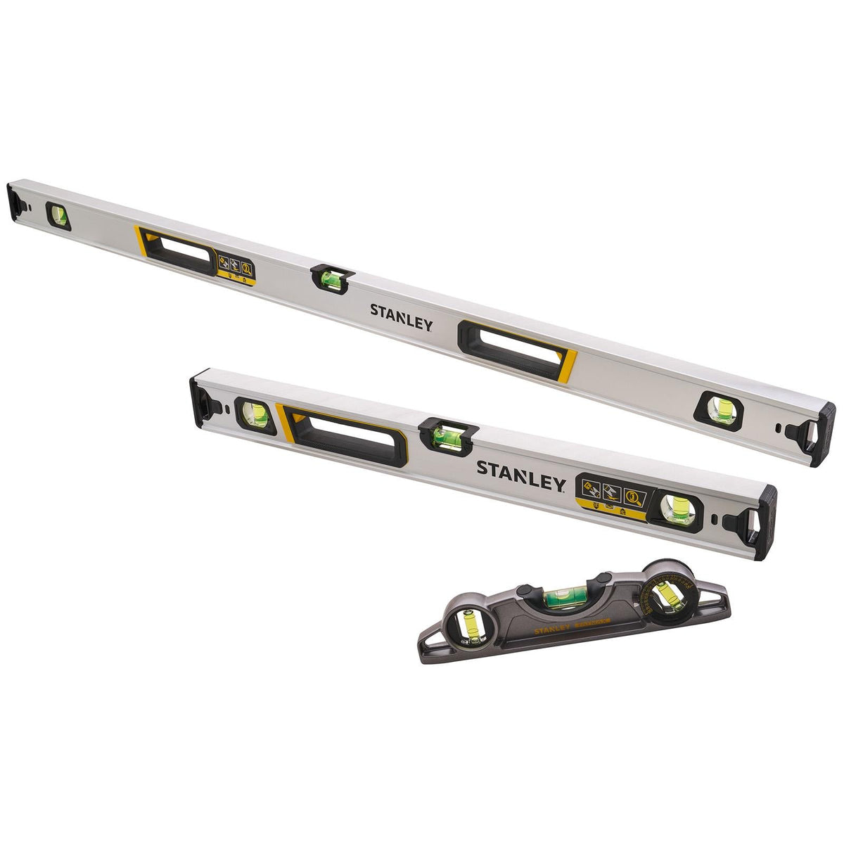 Stanley 3 Piece Xtreme Spirit Level Set 25cm 60cm 120cm with Bag FMHT43691-0  White Rose Tools