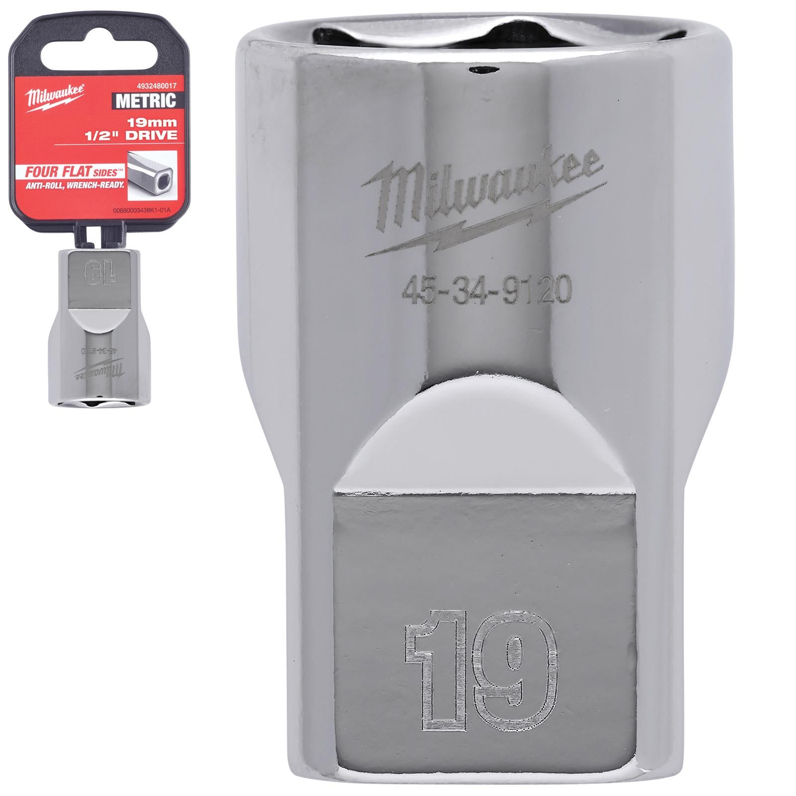 Milwaukee Chrome Socket 1/2" Drive Four Flat Sides Metric Standard 8-36mm Individual - Choose Size