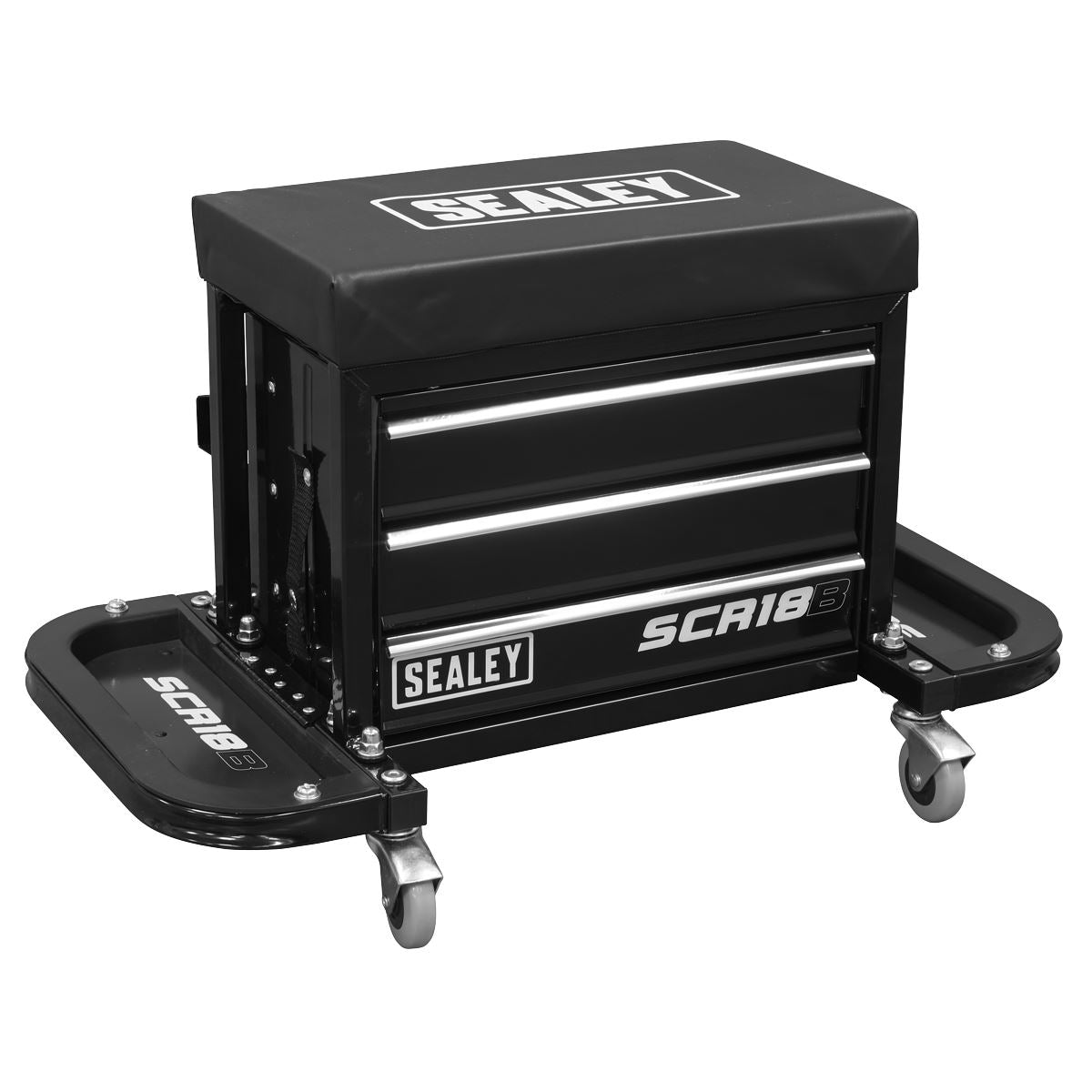 Sealey Mechanics Rolling Utility Seat and Toolbox with Drawers Black