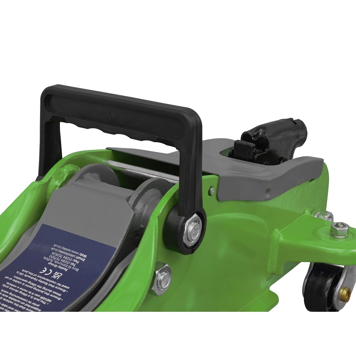 Sealey Trolley Jack 2tonne Low Entry Short Chassis - Hi-Vis Green