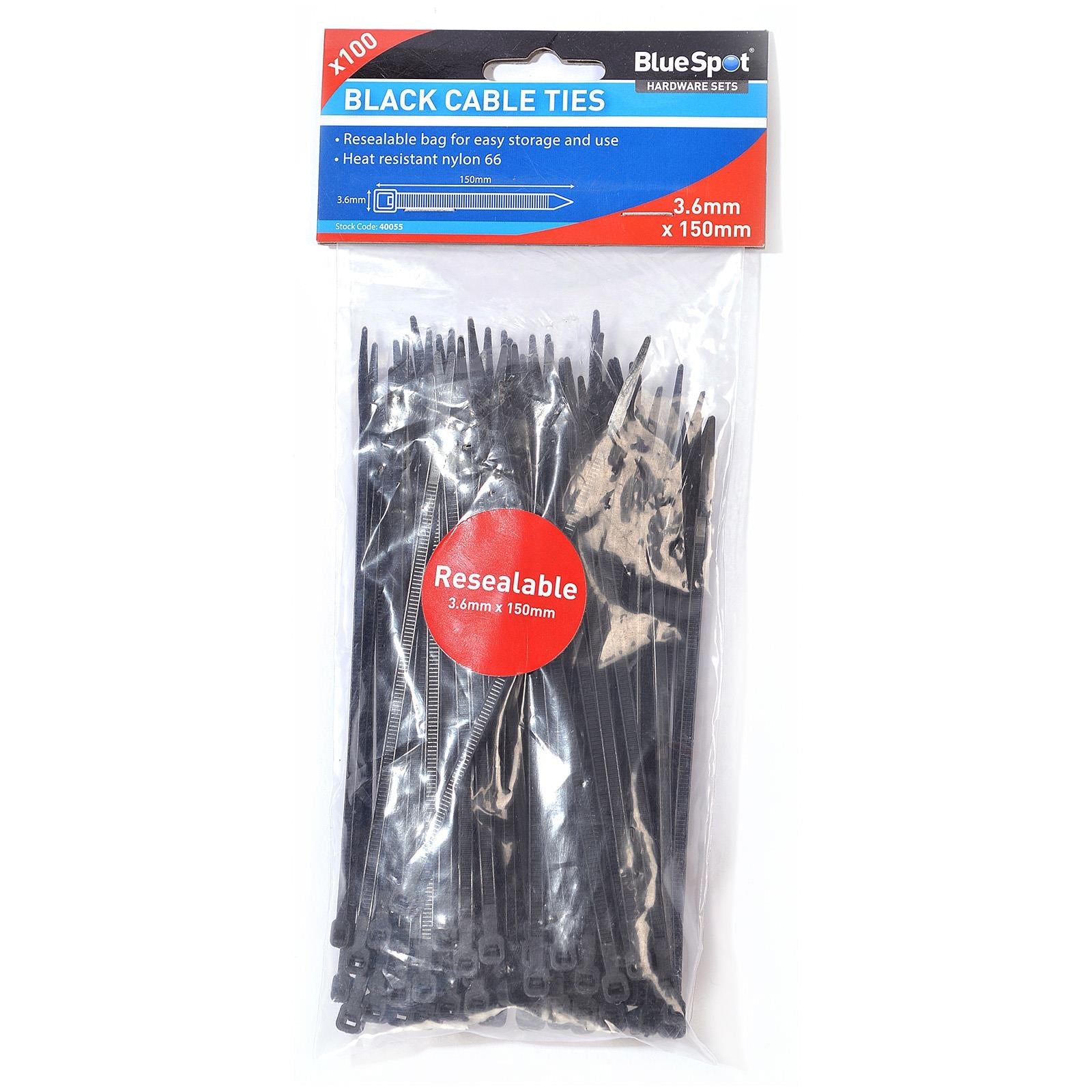 BlueSpot Cable Ties Black 3.6mm x 150mm 100 Piece 