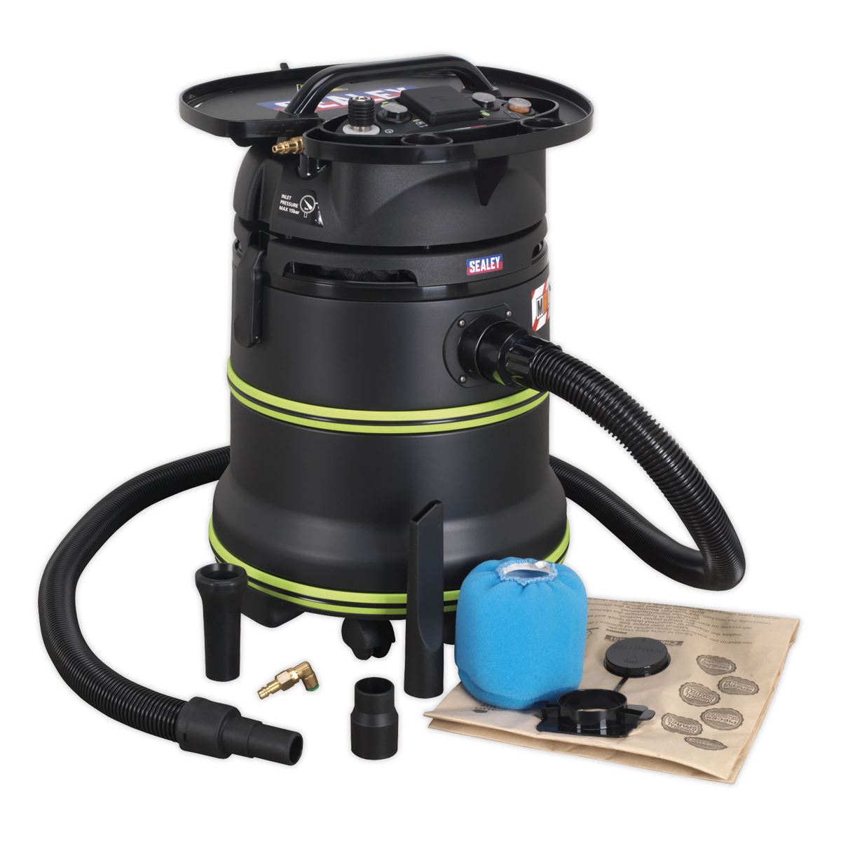 Sealey Vacuum Cleaner Industrial Dust-Free Wet/Dry 35L 1000W/230V Plastic Drum M-Class Self-Clean Filter 