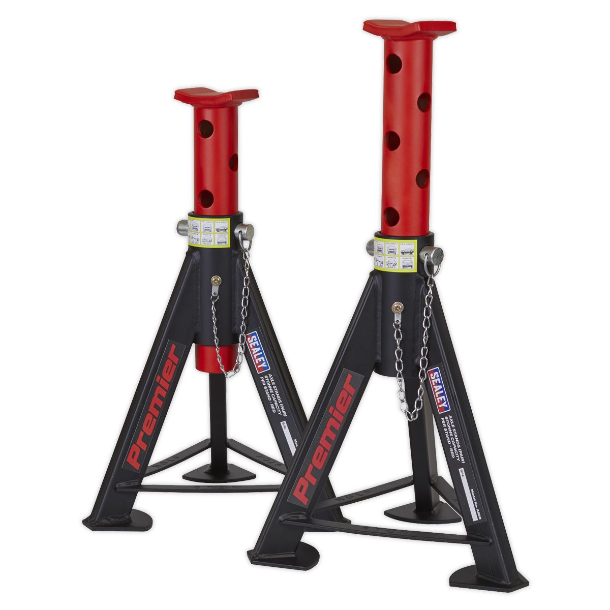 Sealey Premier Premier Axle Stands (Pair) 6 Tonne Capacity per Stand - Red 
