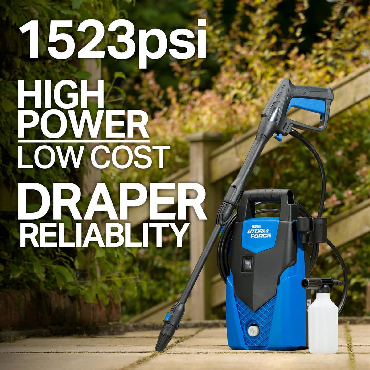 Draper Storm Force 230V Pressure Washer 1400W 105bar 98674  White Rose Tools