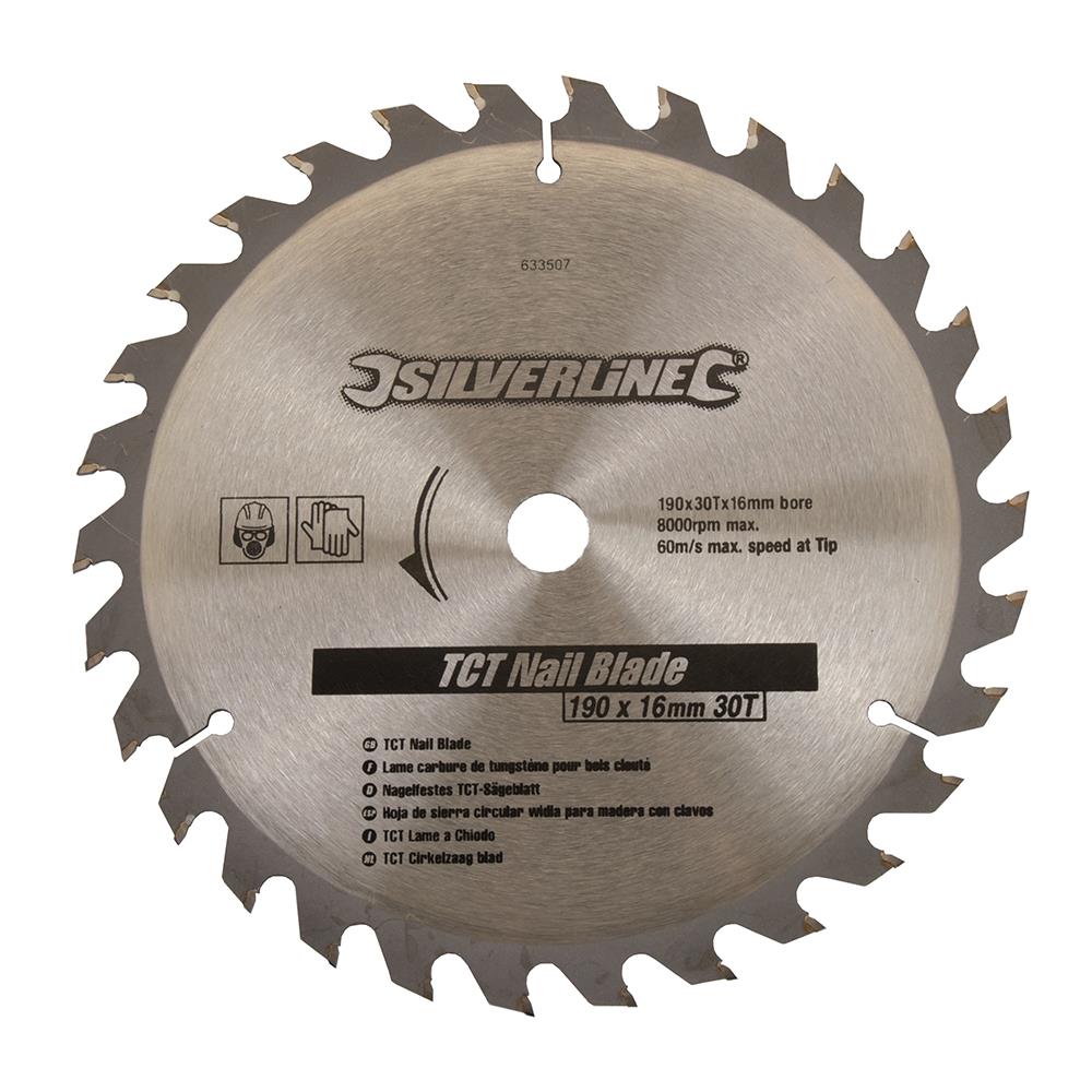 Silverline TCT Nail Blade 30T 190 x 16 - No Rings 633507