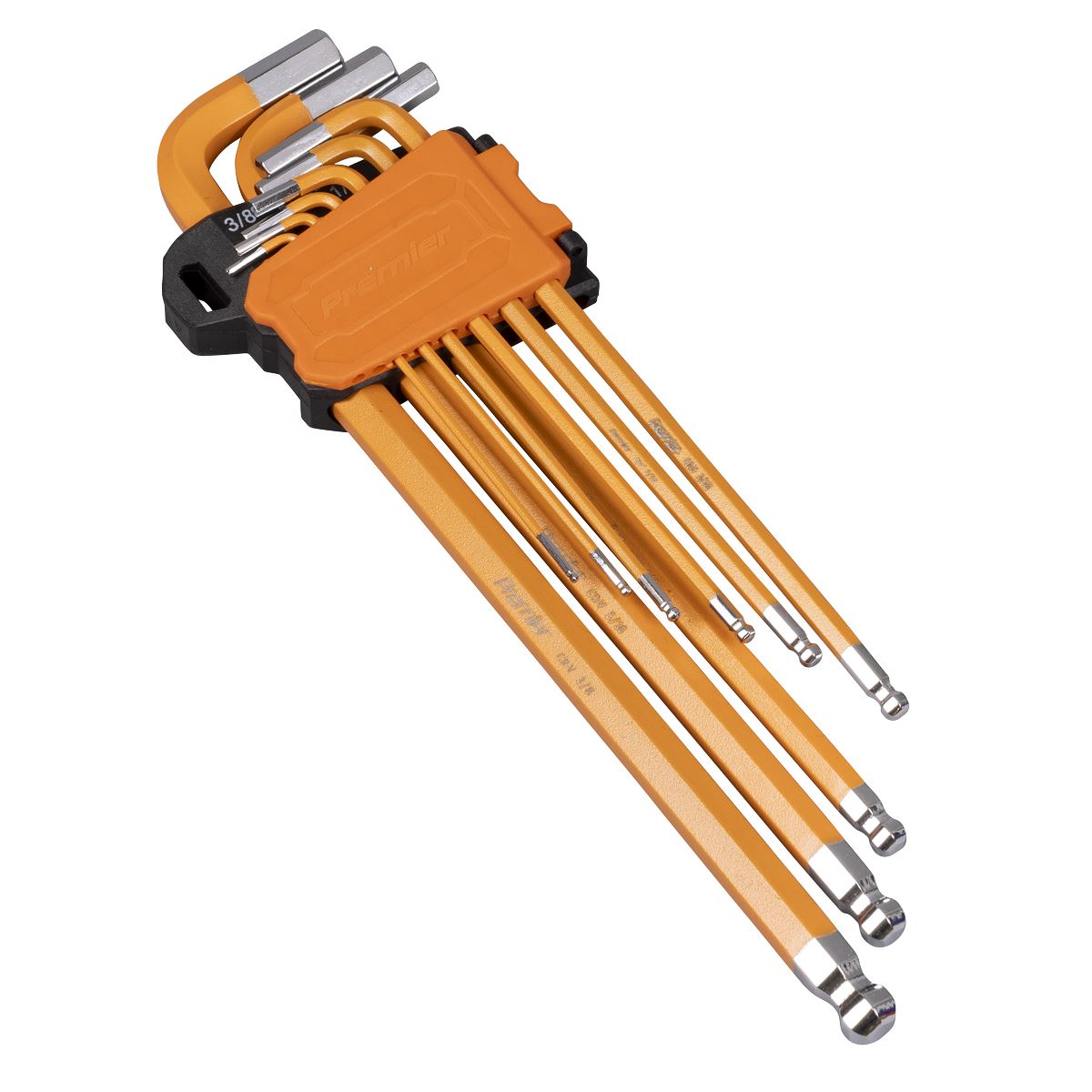 Sealey Premier Hex Key Set Extra-Long Ball-End 9pc - Imperial  White Rose Tools