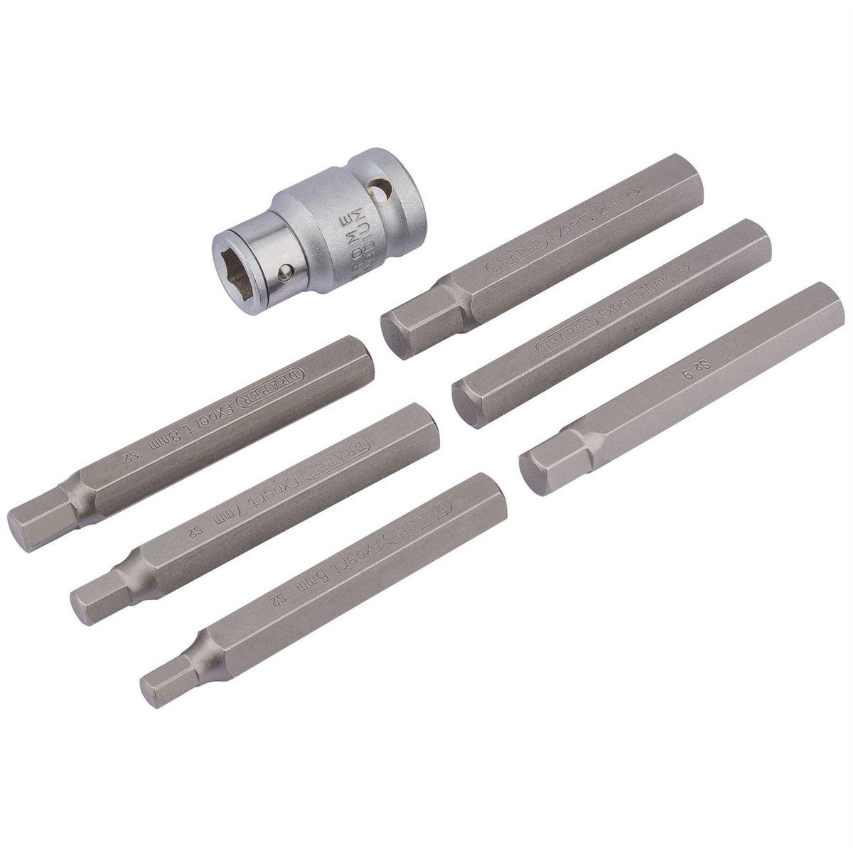 Draper Expert Hexagon Bit Set and Holder 1/2" Sq. Dr. 6 - 12mm (7 Piece) 83564  White Rose Tools