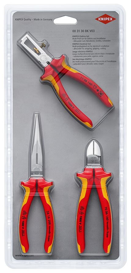 KNIPEX Electrical Plier and Stripping Set VDE for Electricians 3 Pieces 00 31 30 BK V03