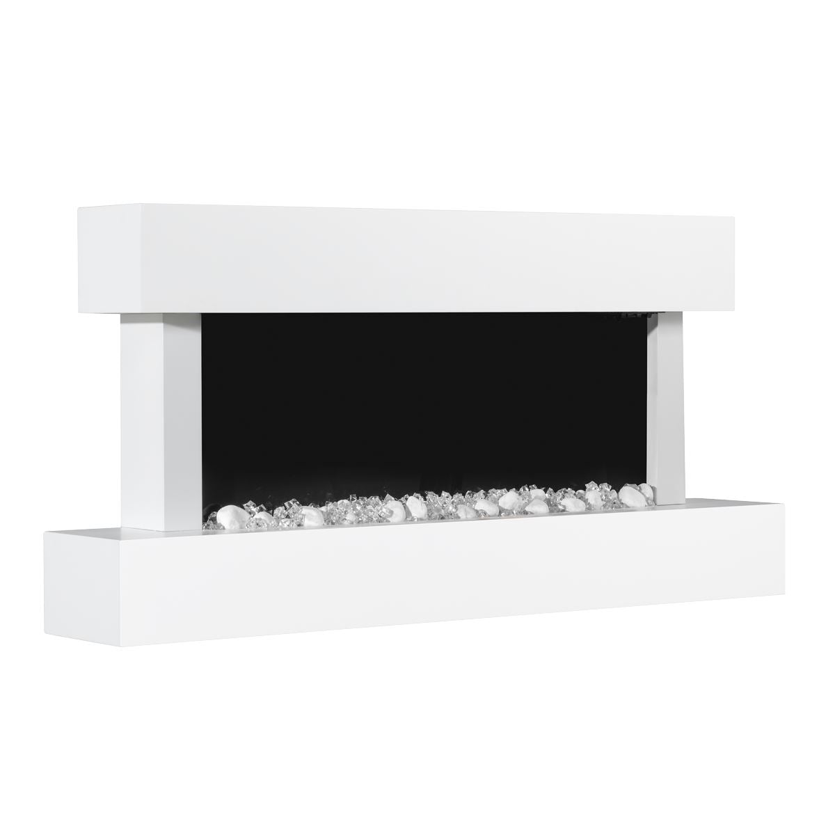 Baridi 46” Wall Mounting 1000W/2000W Electric Fireplace with LED Flame Effects, Side Glass Decoration and Pebble Accessories, White