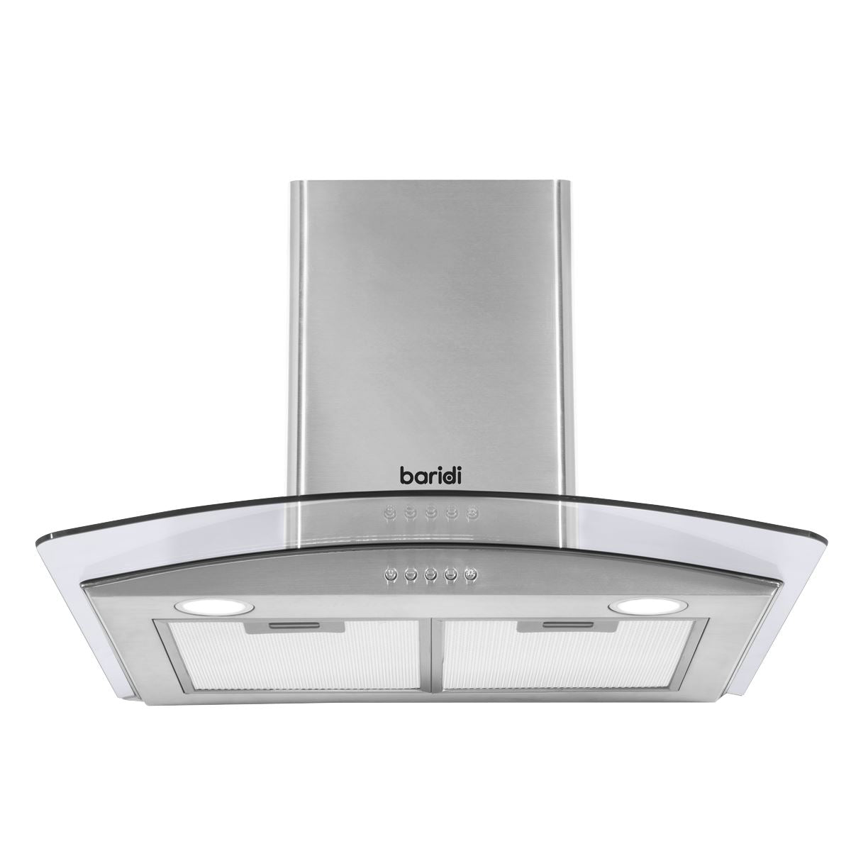 Baridi 60cm Curved Glass Cooker Hood with Carbon Filters, LED Lights, Stainless Steel