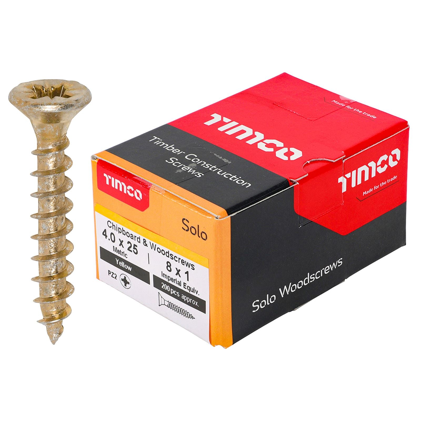 TIMCO SOLO Wood Screws Yellow Double Countersunk Pozi Boxed - Choose Size
