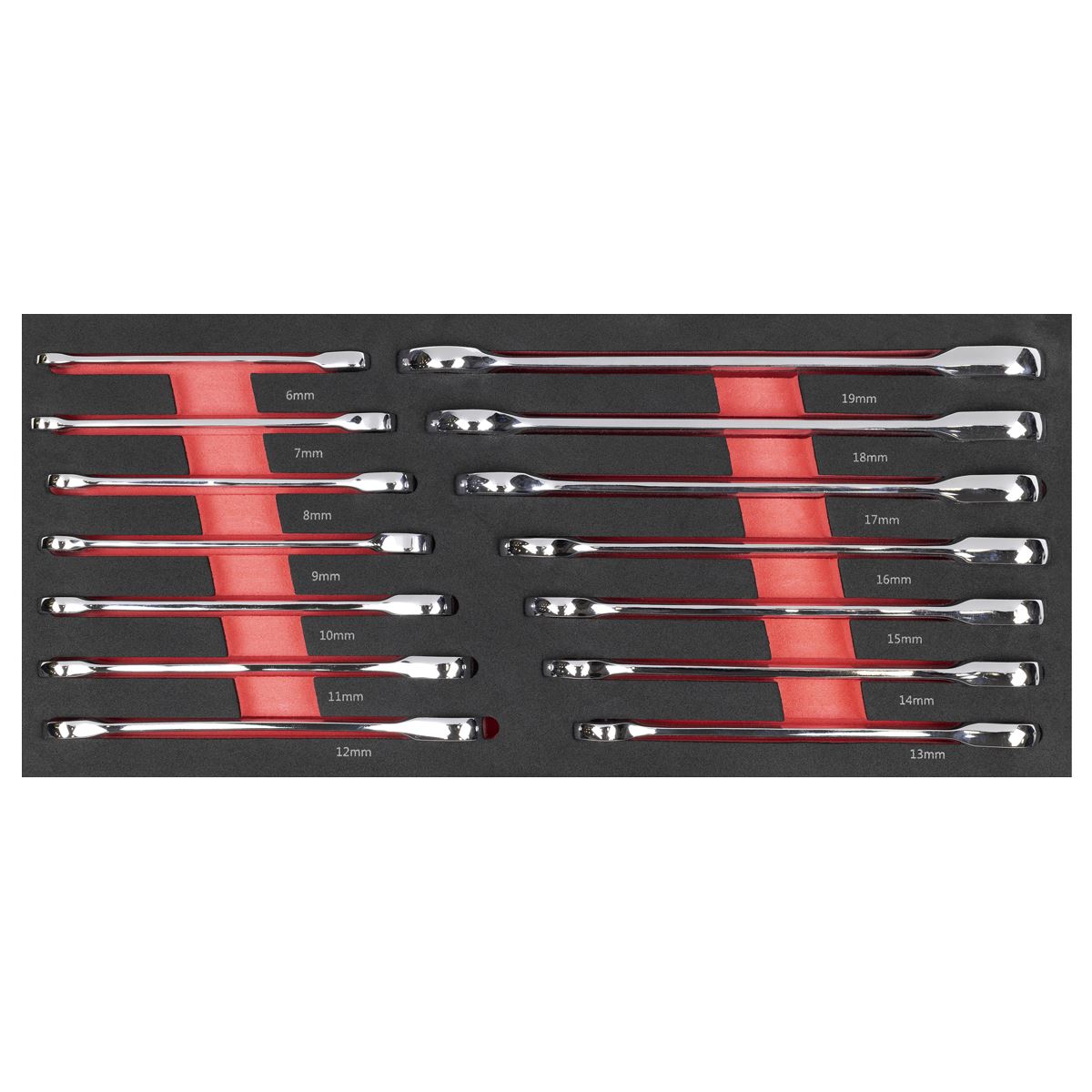 Sealey Premier Ratchet Spanner Set with Tool Tray 14pc  White Rose Tools
