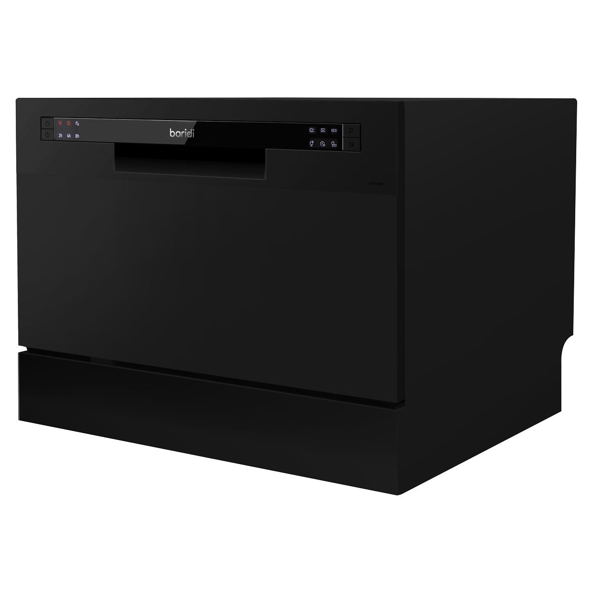 Baridi Compact Tabletop Dishwasher 6 Place Settings, 6 Programmes, Low Noise, 6.5L Cycle, Start Delay - Black