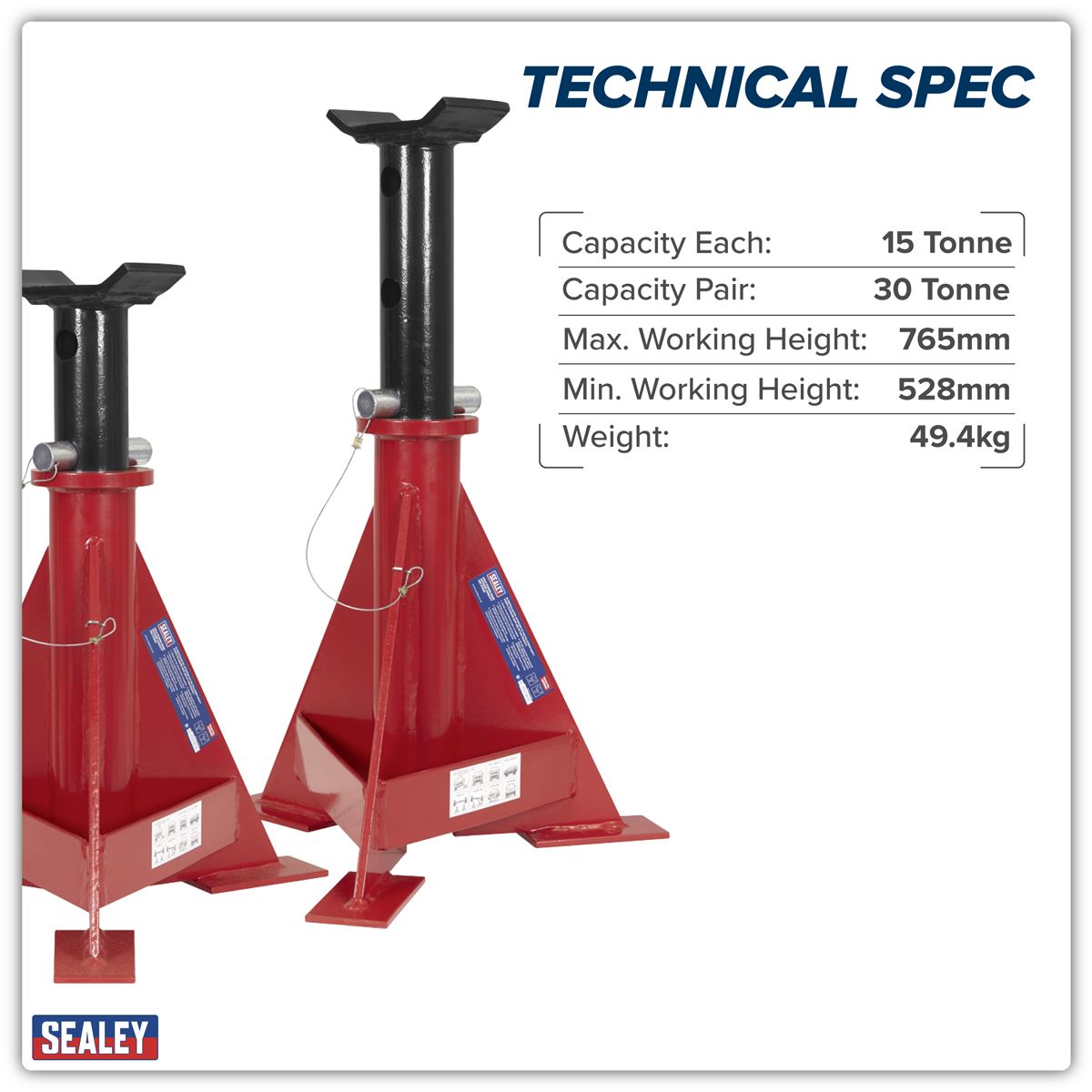 Sealey Axle Stands (Pair) 15 Tonne Capacity per Stand