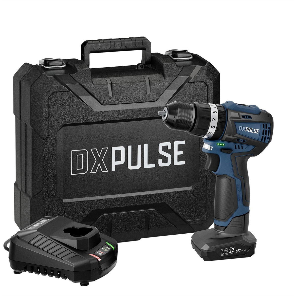 Draper DXPULSE 12V Brushless Combi Drill Kit 1 x 4.0Ah Battery 1 x Fast Charger 29395  White Rose Tools