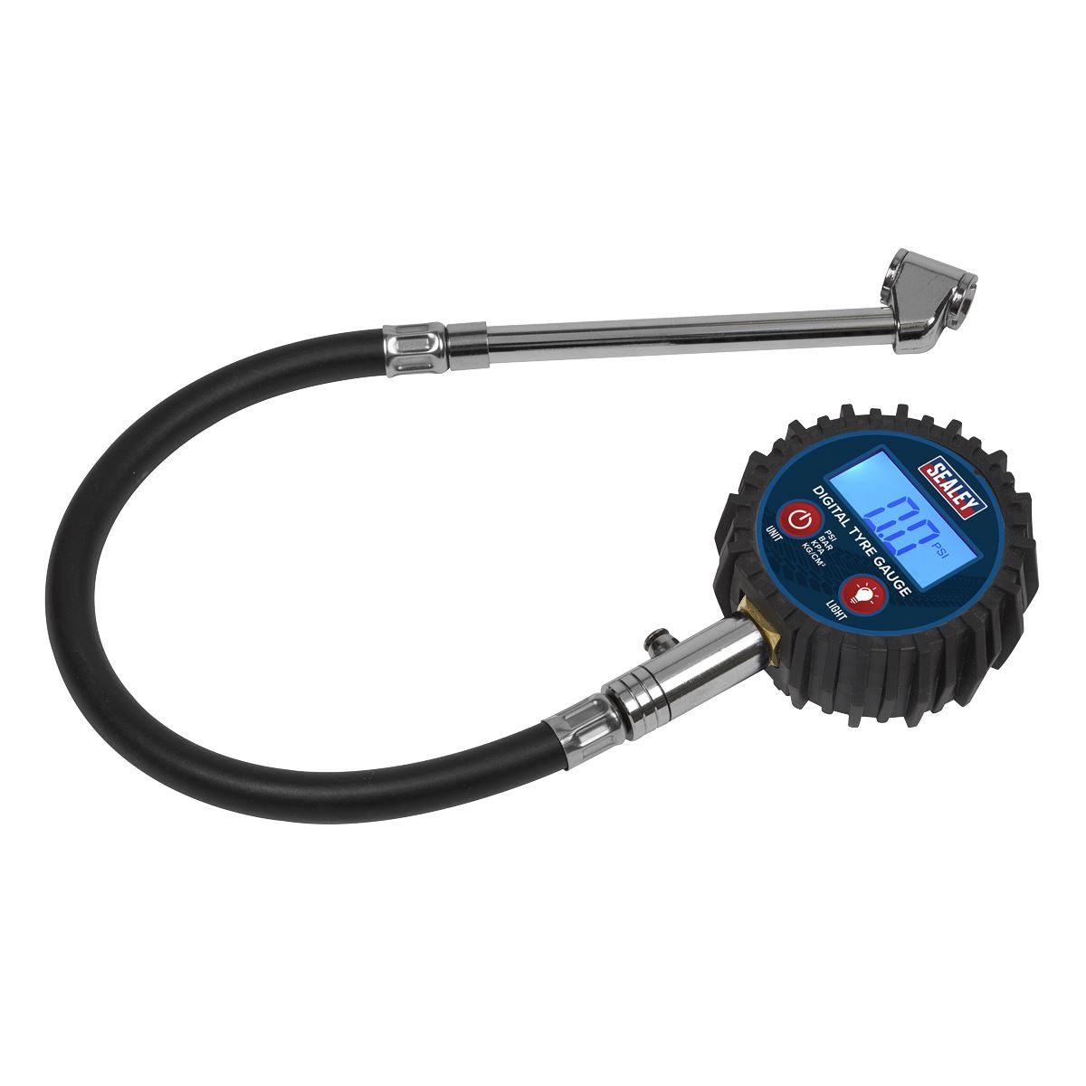 Sealey Digital Tyre Pressure Gauge with Twin Push-On Connector 