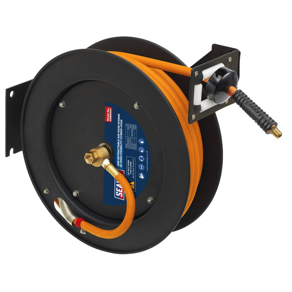 Sealey Retractable Air Hose Steel Reel 20m Ø10mm ID Rubber Hose