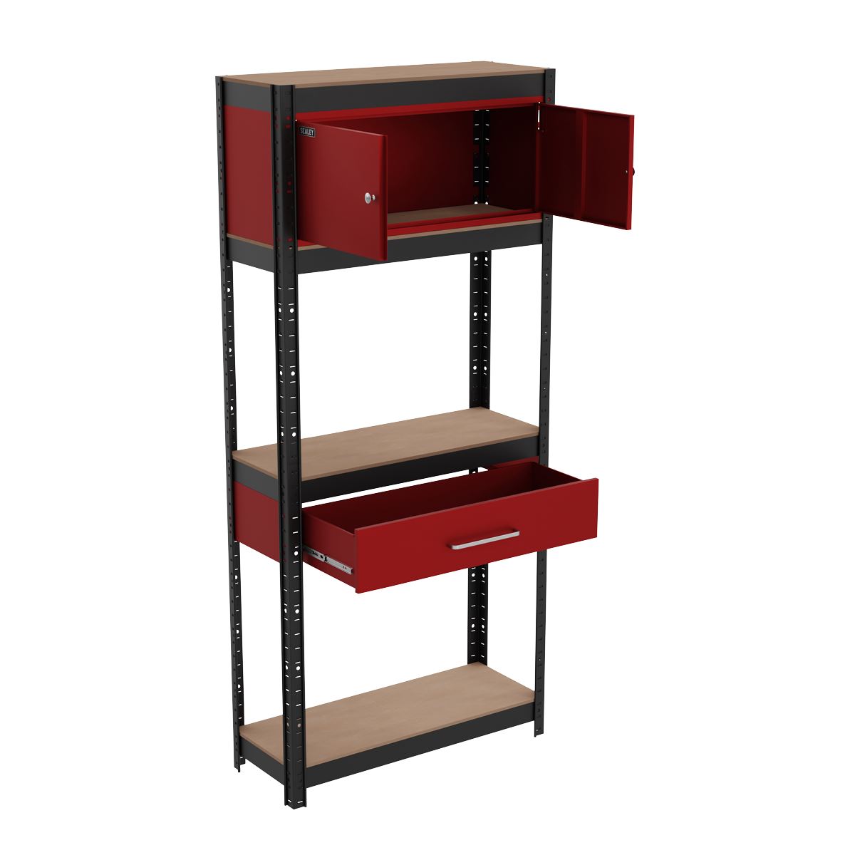 Sealey Shelving Unit 4-Tier with Cupboard and Drawer  White Rose Tools