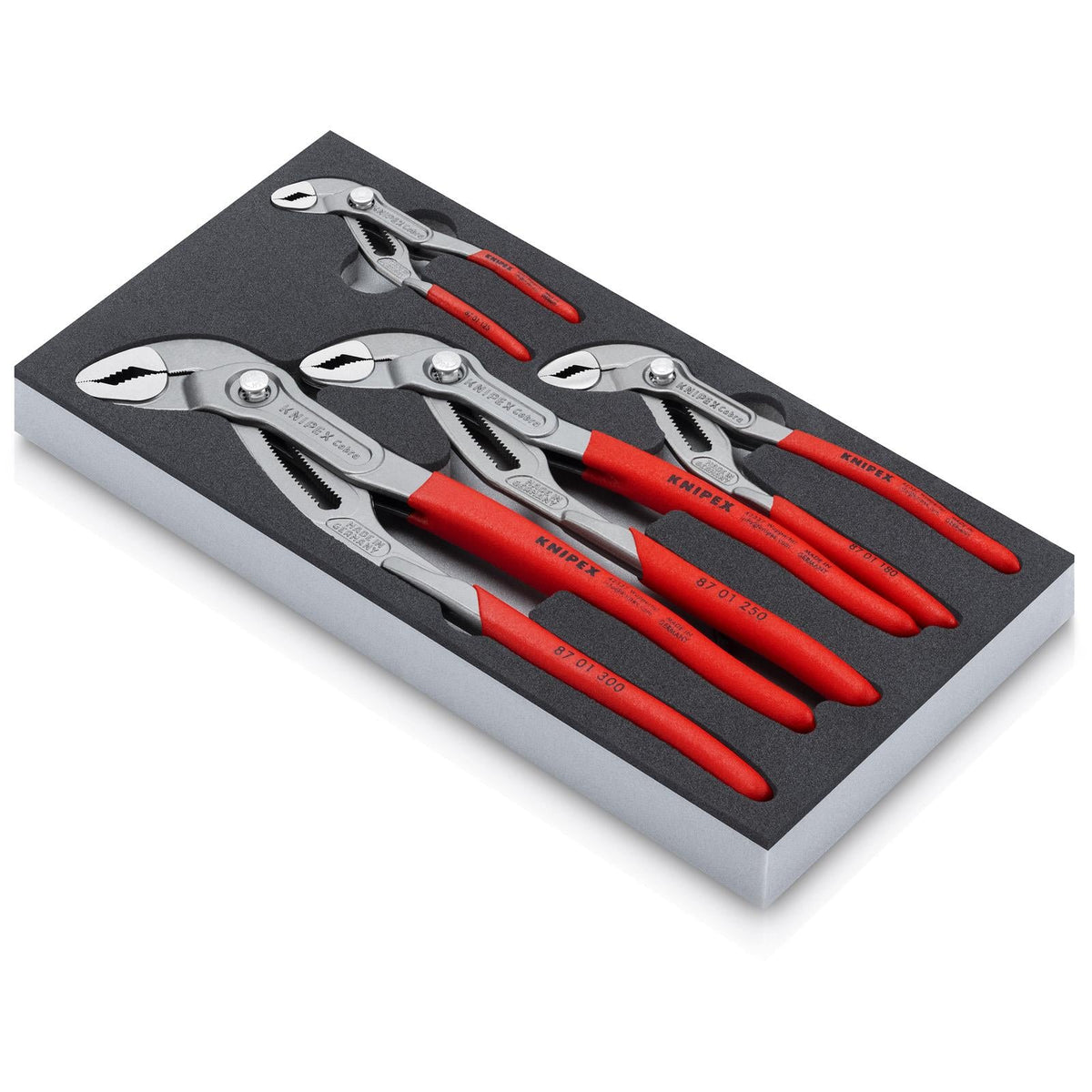 KNIPEX Cobra Pliers Set 4 Pieces in Foam Tray 125-300mm 00 20 01 V23  White Rose Tools