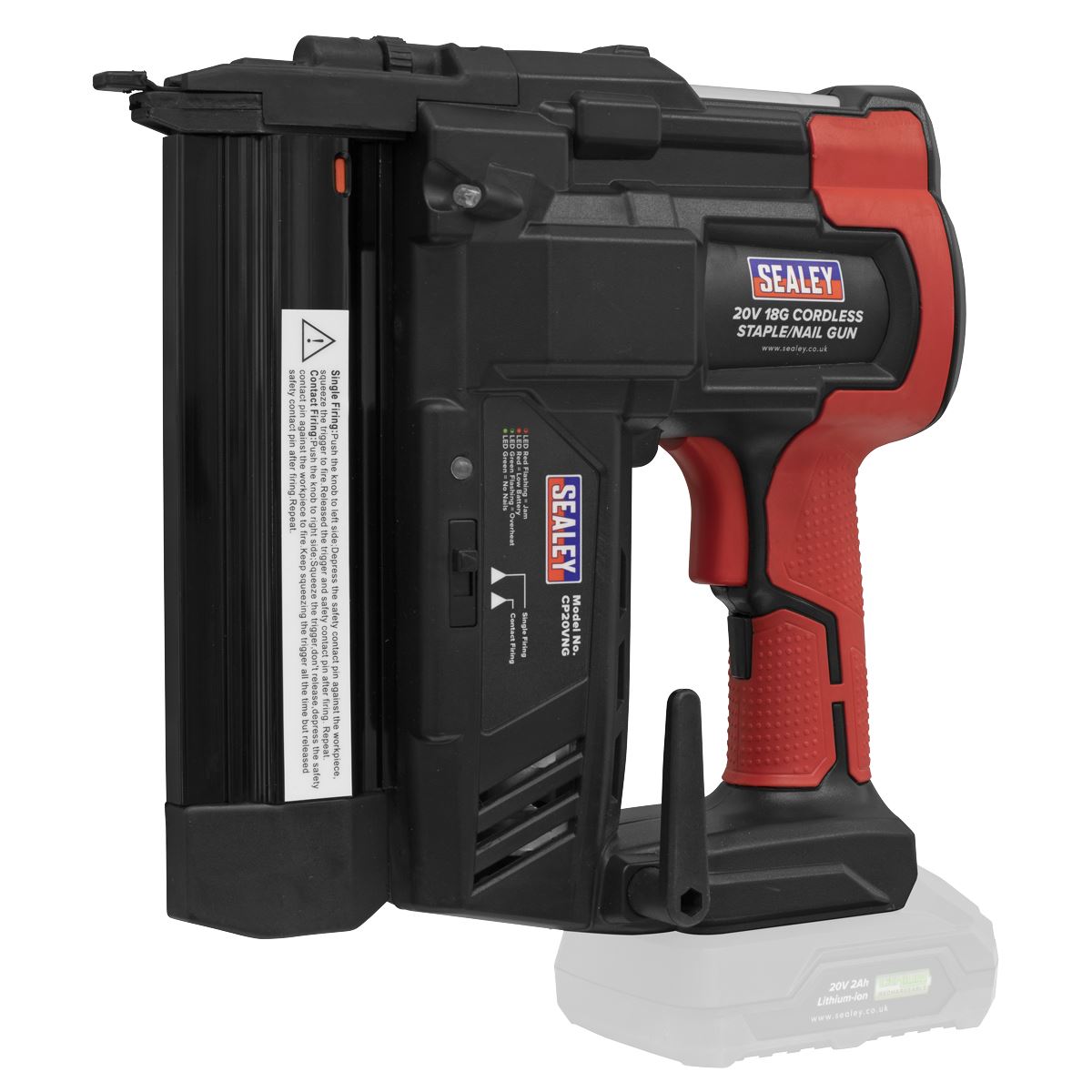 Sealey Cordless Nail (50mm) Staple (40mm) Gun 18 Gauge 20V Lithium-ion Body Only