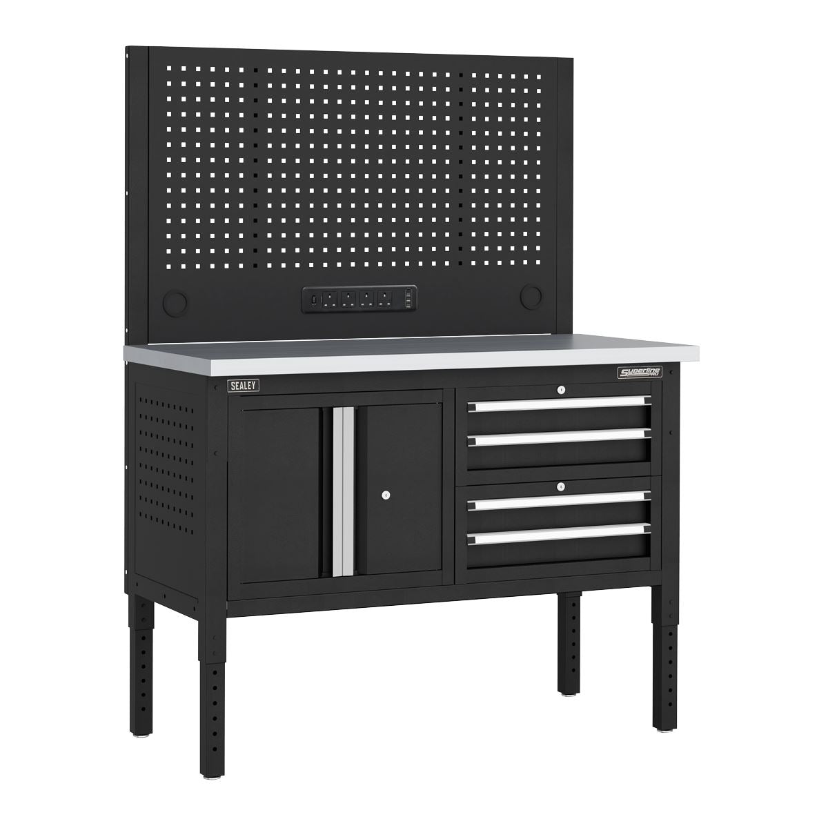 Sealey Superline Pro Superline PRO® Modular Workbench with 4 Drawers & Cupboard Stainless Steel Worktop 1265mm