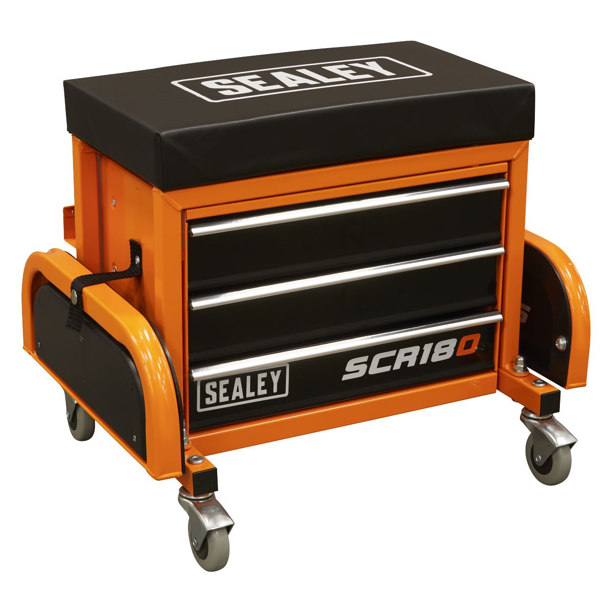 Sealey Mechanics Rolling Utility Seat and Toolbox with Drawers Orange 