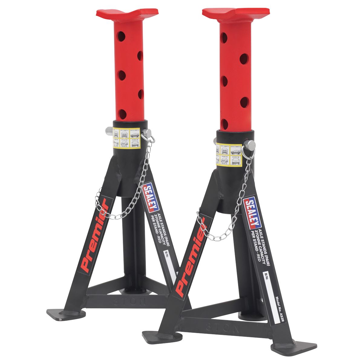 Sealey Premier Premier Axle Stands (Pair) 3 Tonne Capacity per Stand - Red 