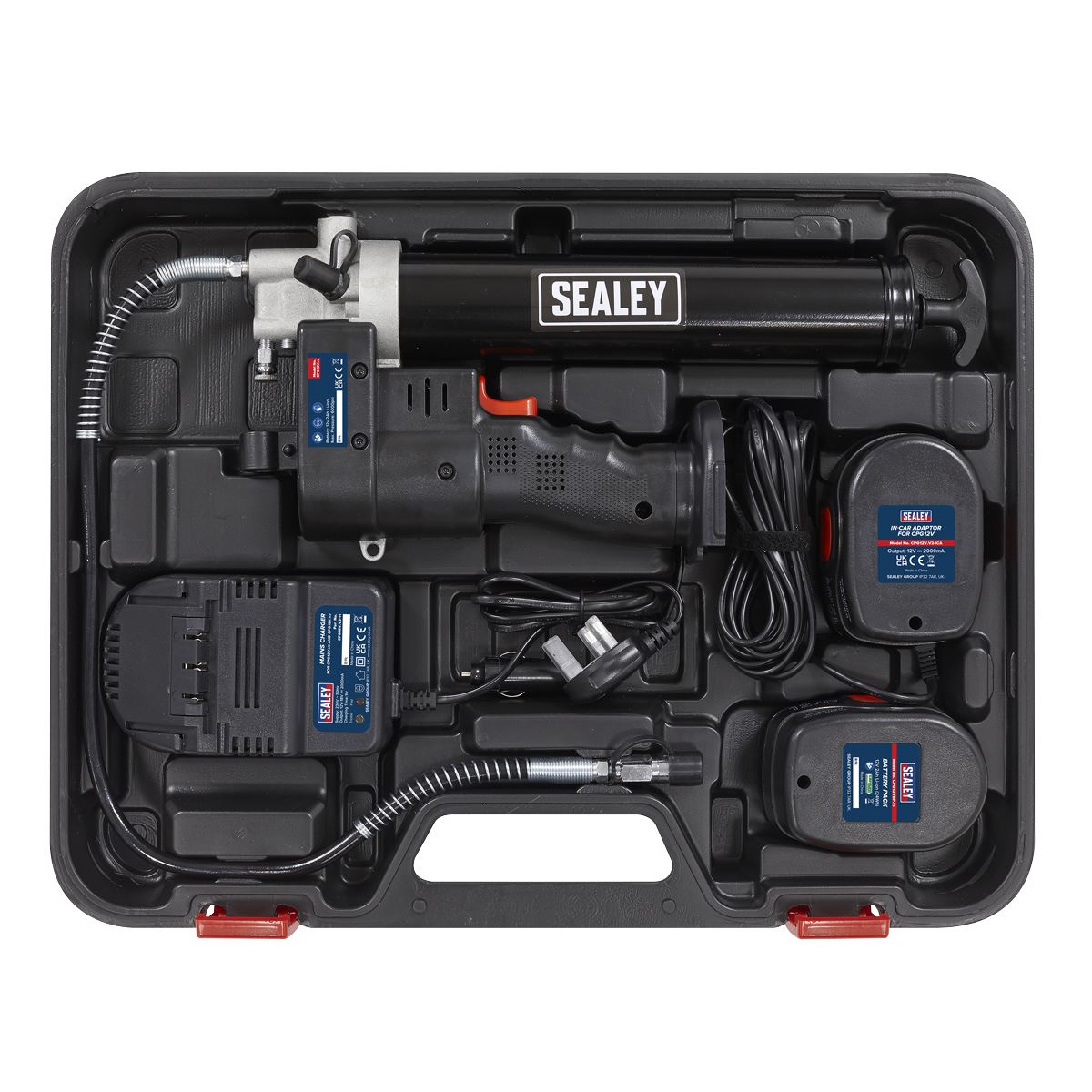 Sealey Cordless Grease Gun 12V Lubricant Dispenser Gun 1.7Ah Battery Charger