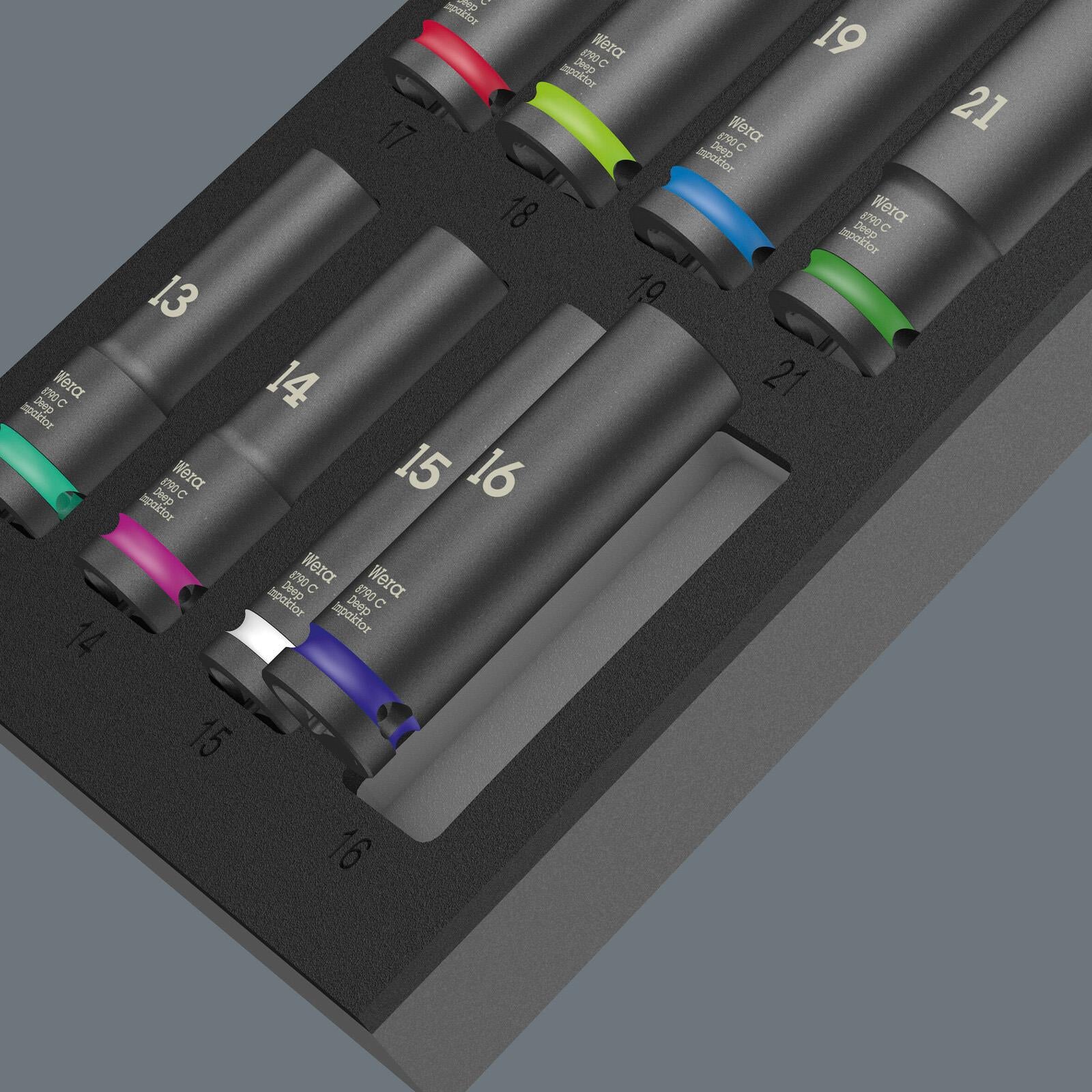 Wera Foam Insert Deep Impact Socket Set Zyklop C Impaktor Deep Socket Set 1 1/2" Drive 13-27mm 9725 11 Pieces
