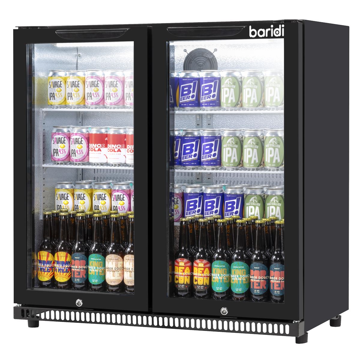 Baridi Hinged Double Door, Back Bar Drinks Fridge/Cooler, 190L Capacity